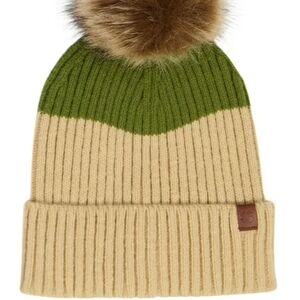 Lucky Brand Green and Tan  Beanie with Pom Pom